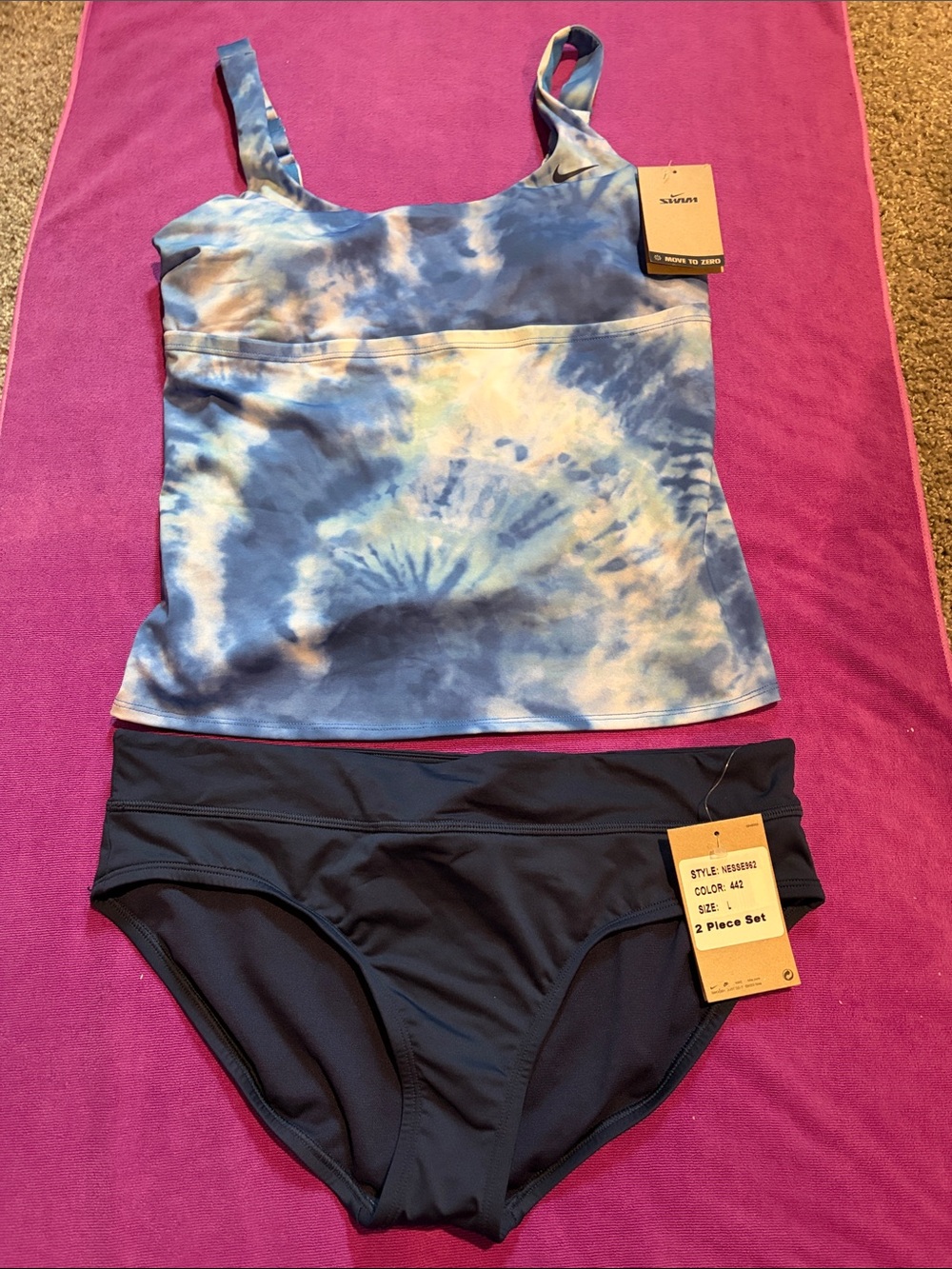 NWT 💙 Nike Blue Tie-Dye Tankini Top with Navy Bottoms